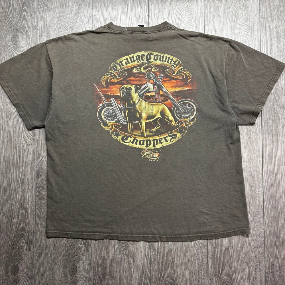 Orange County Choppers 2XL Myrtle Beach Dog Biker Graphic T-Shirt Mens Brown